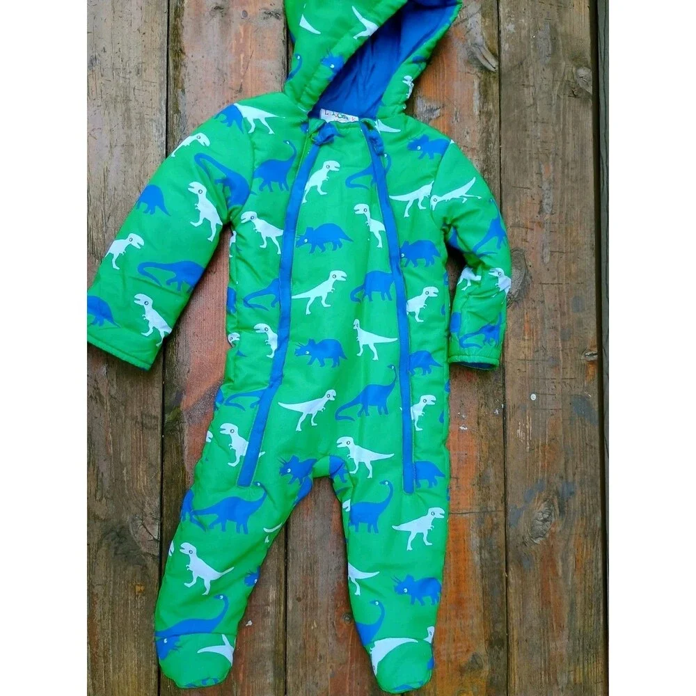 Lily & Jack Snow Suit Baby Boy 6-12 Months Green Dinosaur Hooded Bunting